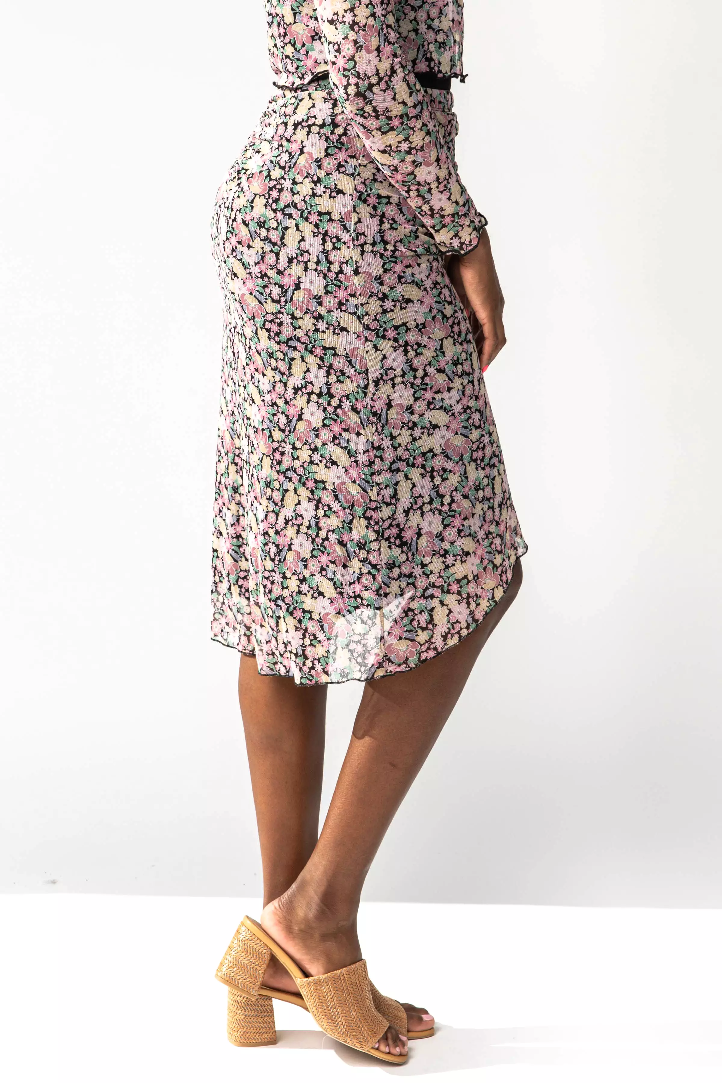 The Jolie Ruched Floral Skirt in Black