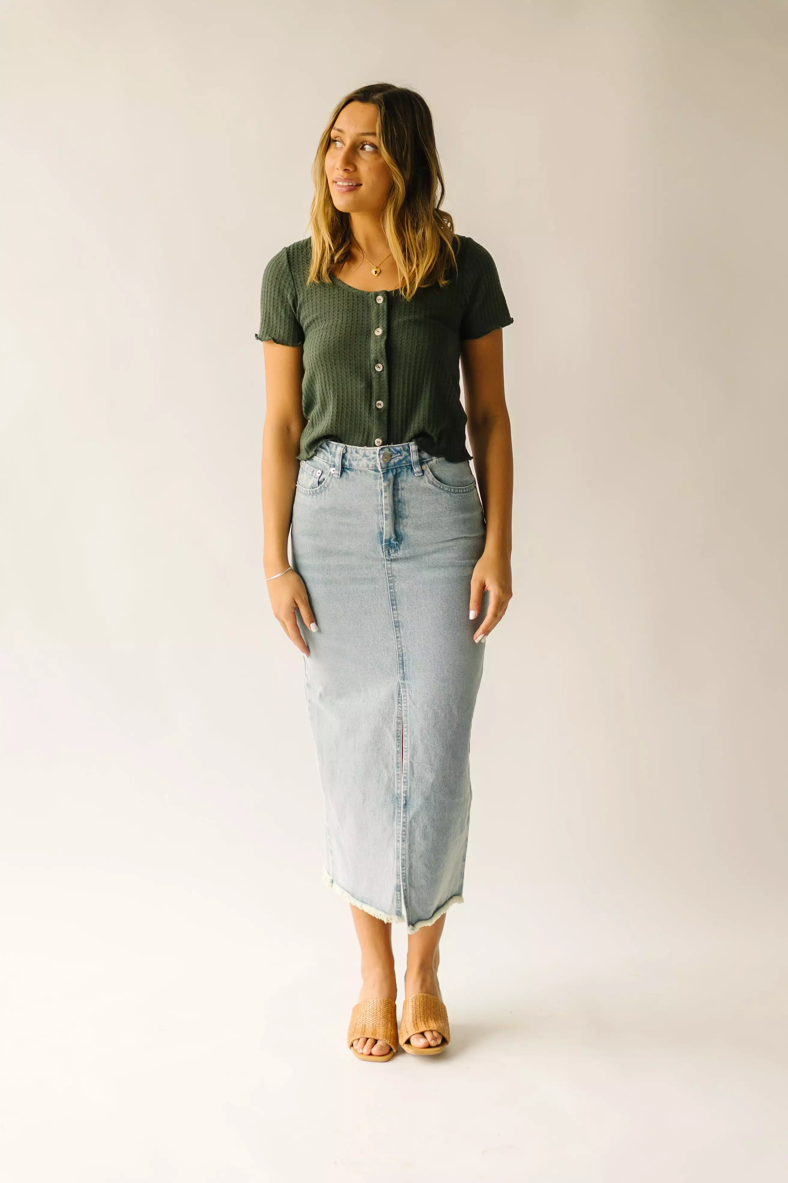 The Kaplan Slit Denim Skirt in Light Blue