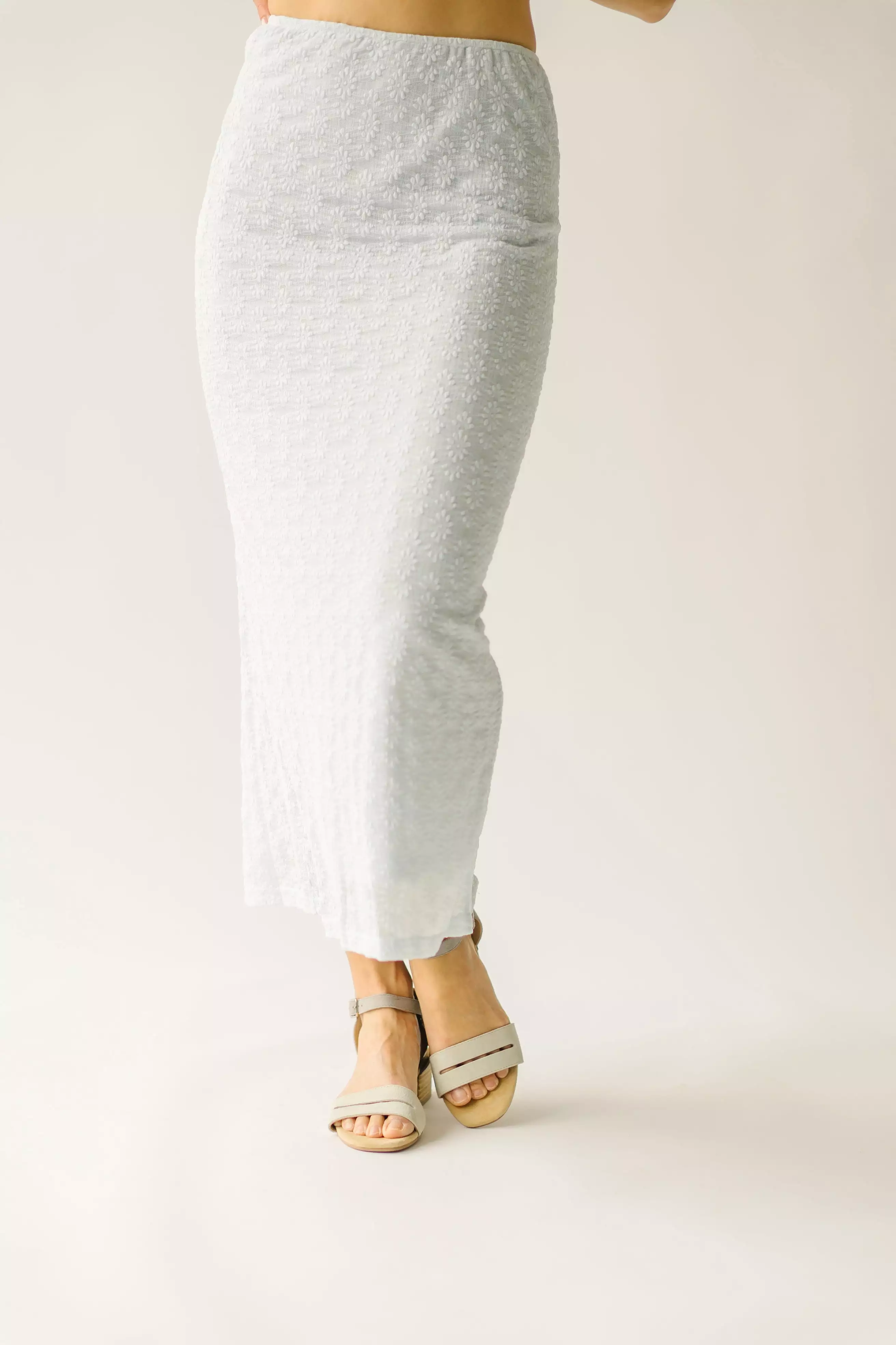 The Mateah Lace Midi Skirt in Light Blue