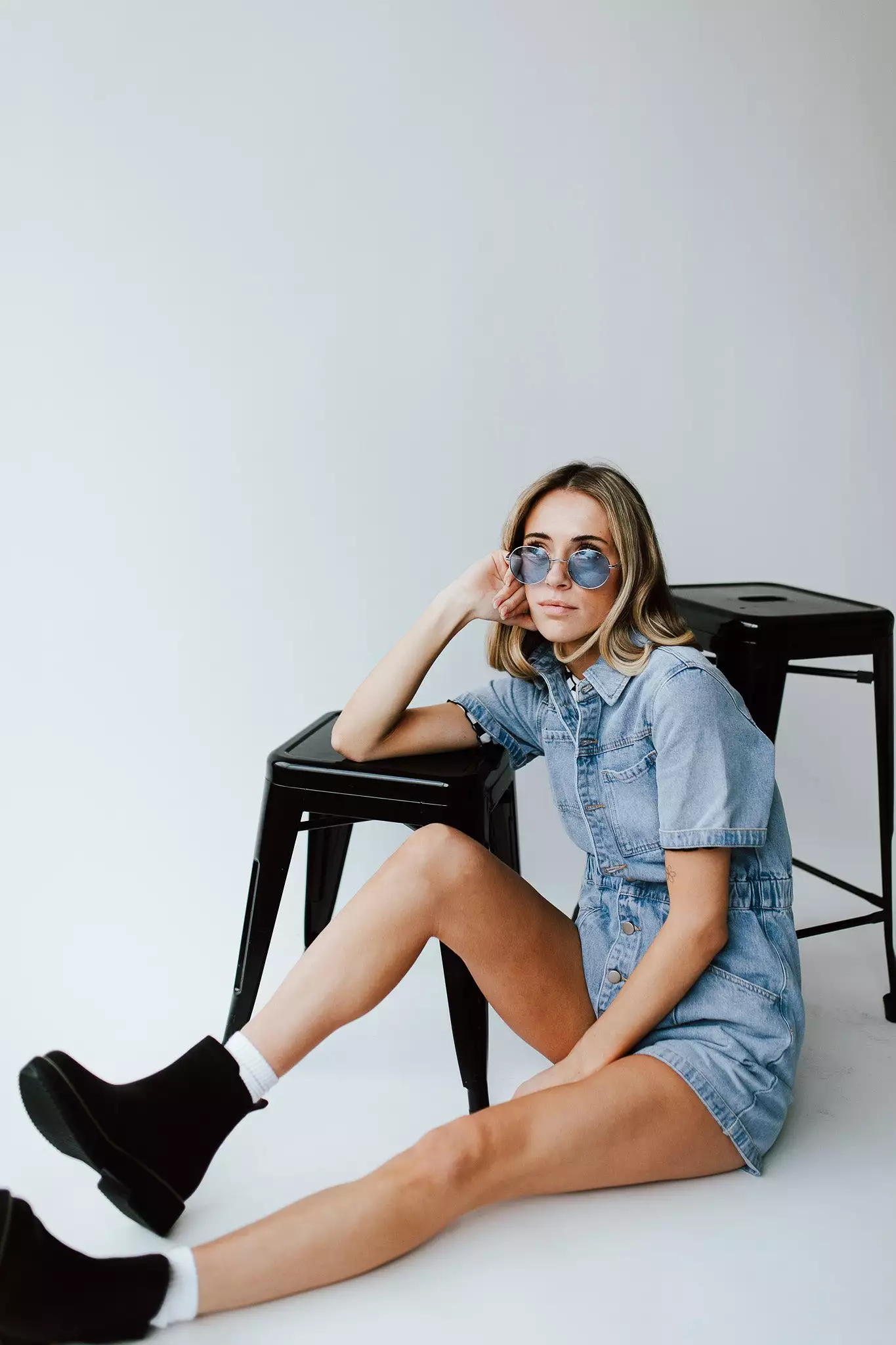 The Oxland Button Up Shorts Romper in Denim