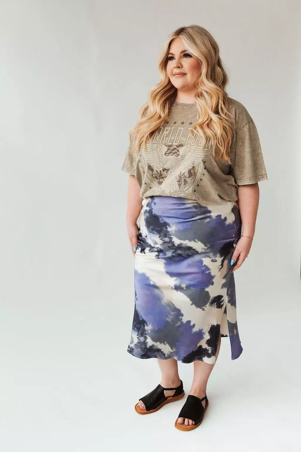 The Ozette Satin Skirt in Purple Abstract