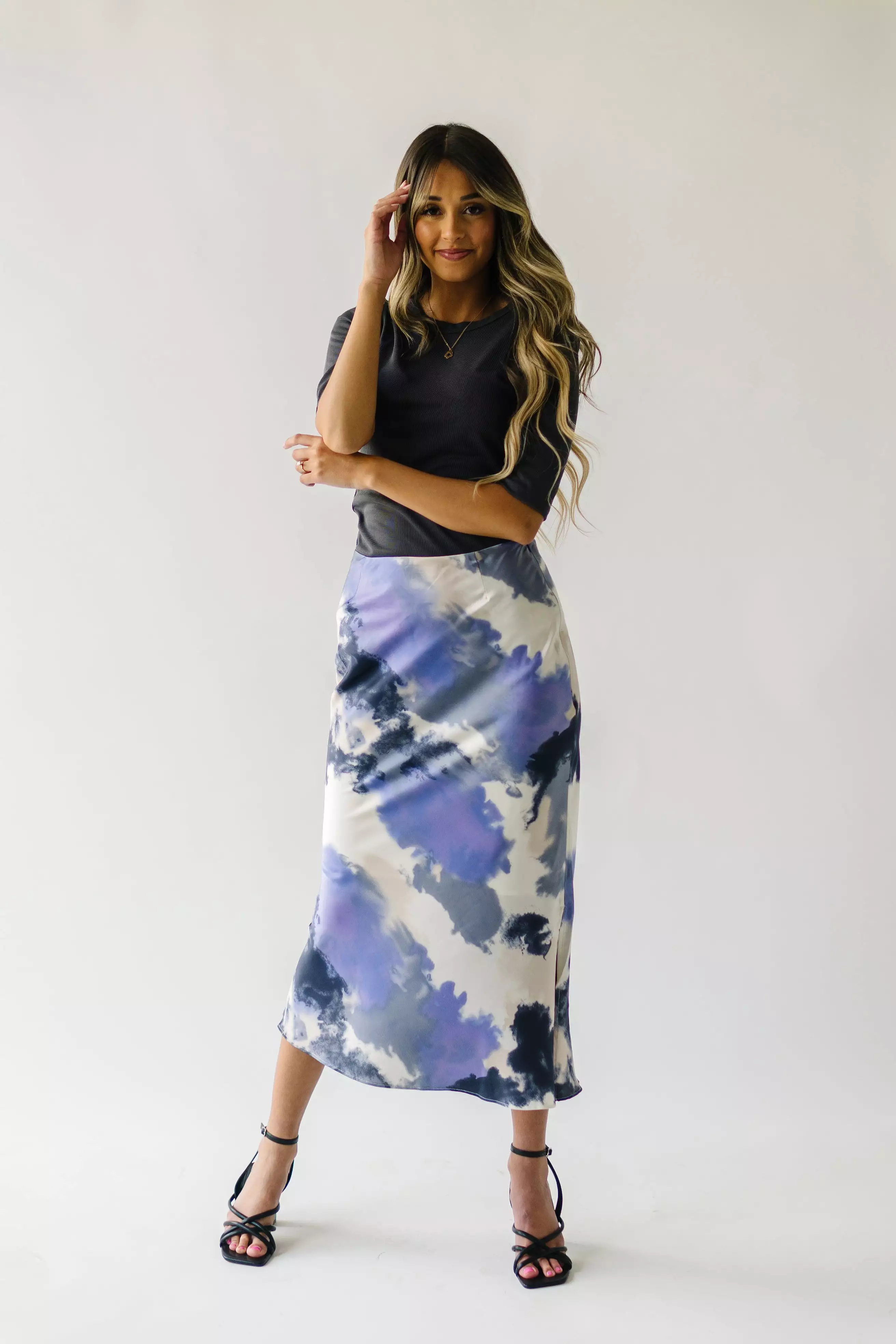 The Ozette Satin Skirt in Purple Abstract