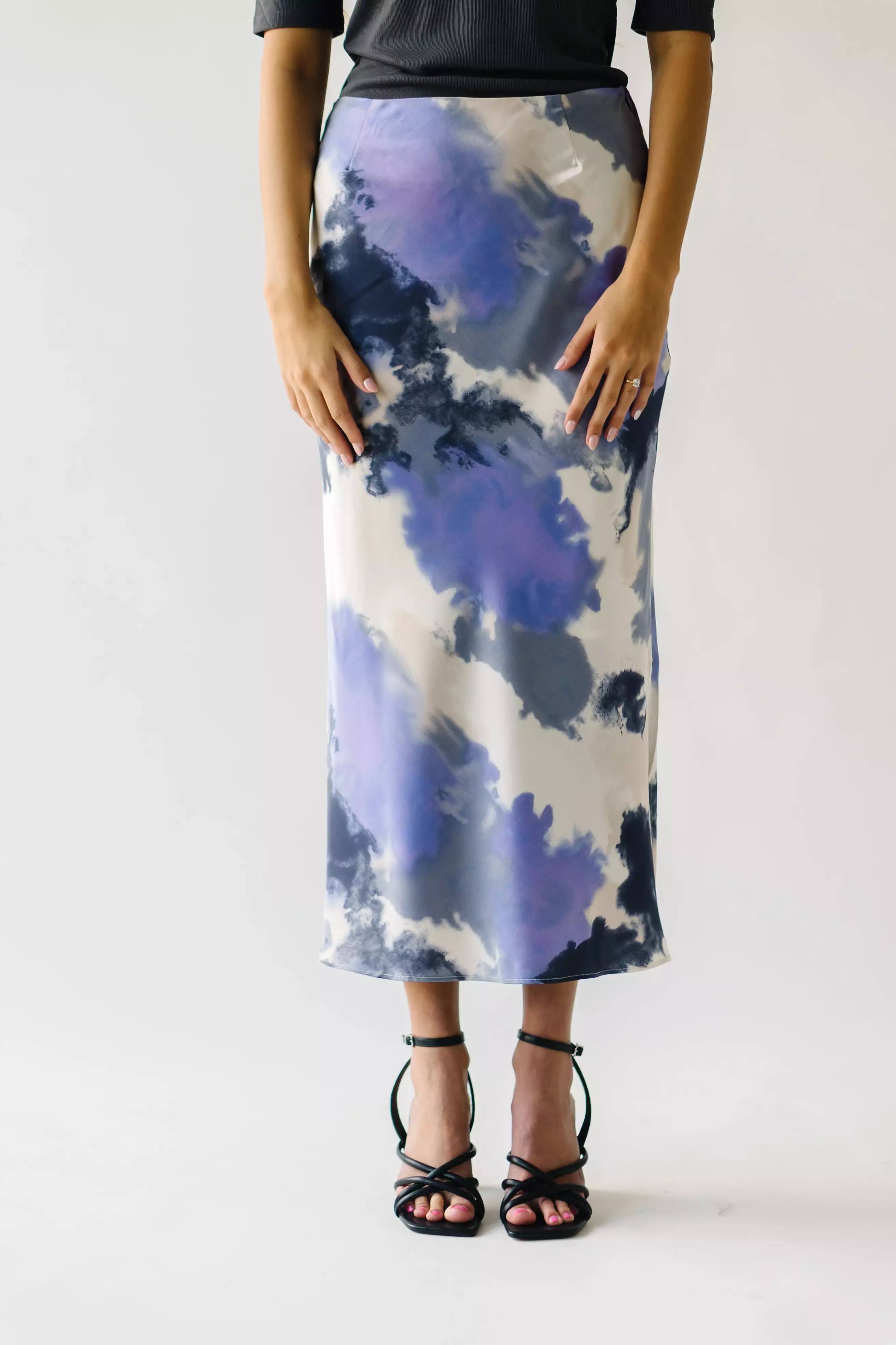 The Ozette Satin Skirt in Purple Abstract