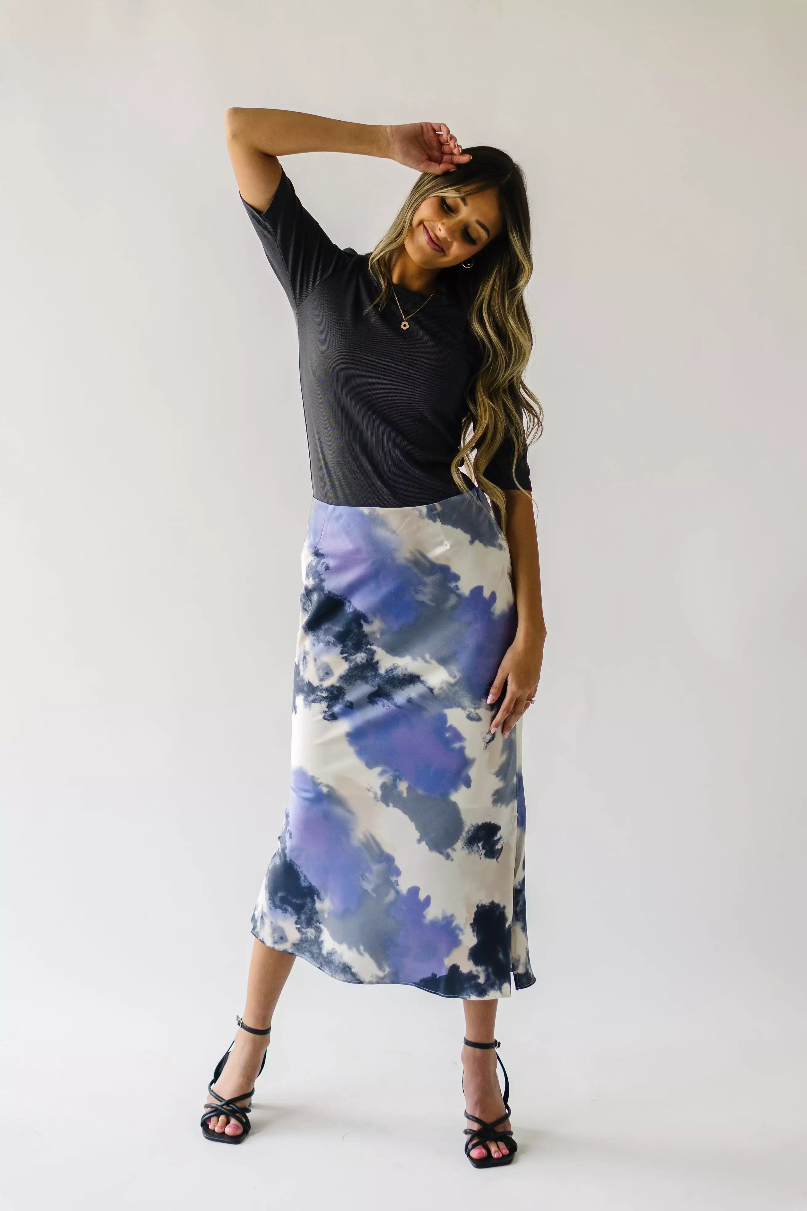 The Ozette Satin Skirt in Purple Abstract