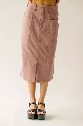 The Romford Denim Pencil Skirt in Mauve