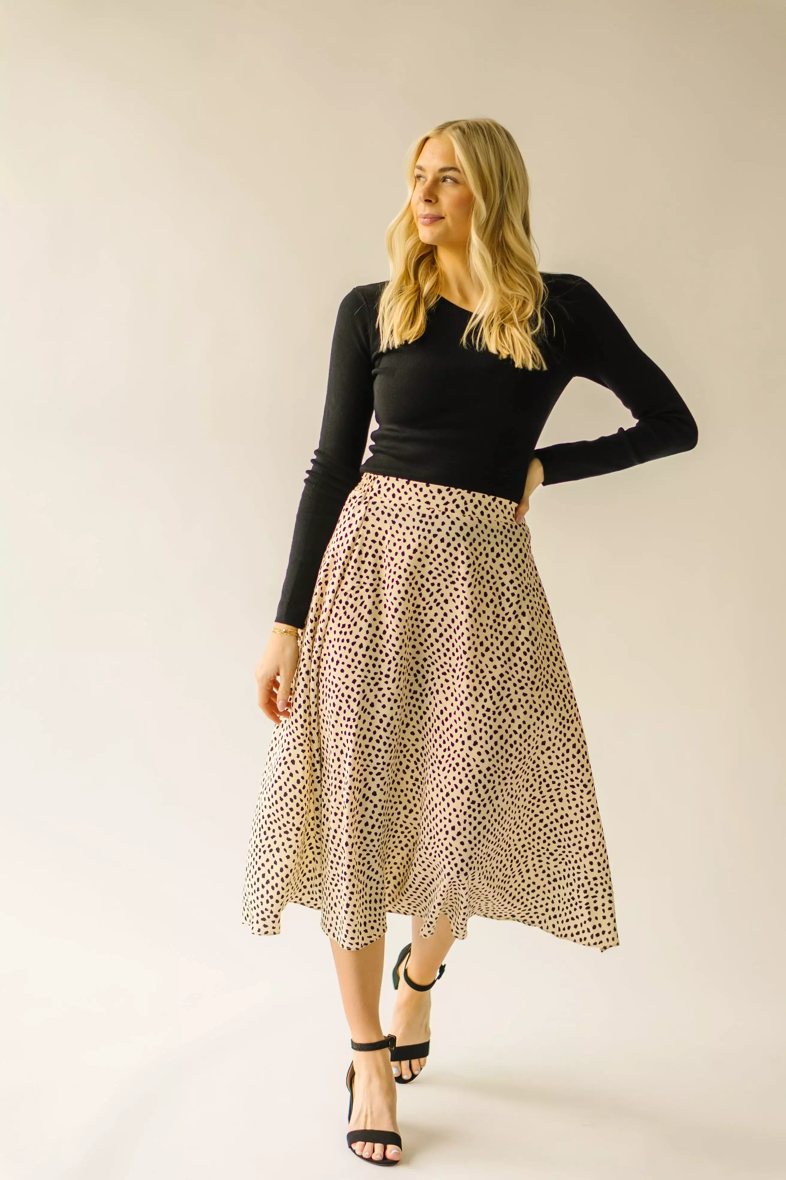 The Serkin Printed Midi Skirt in Cream + Black