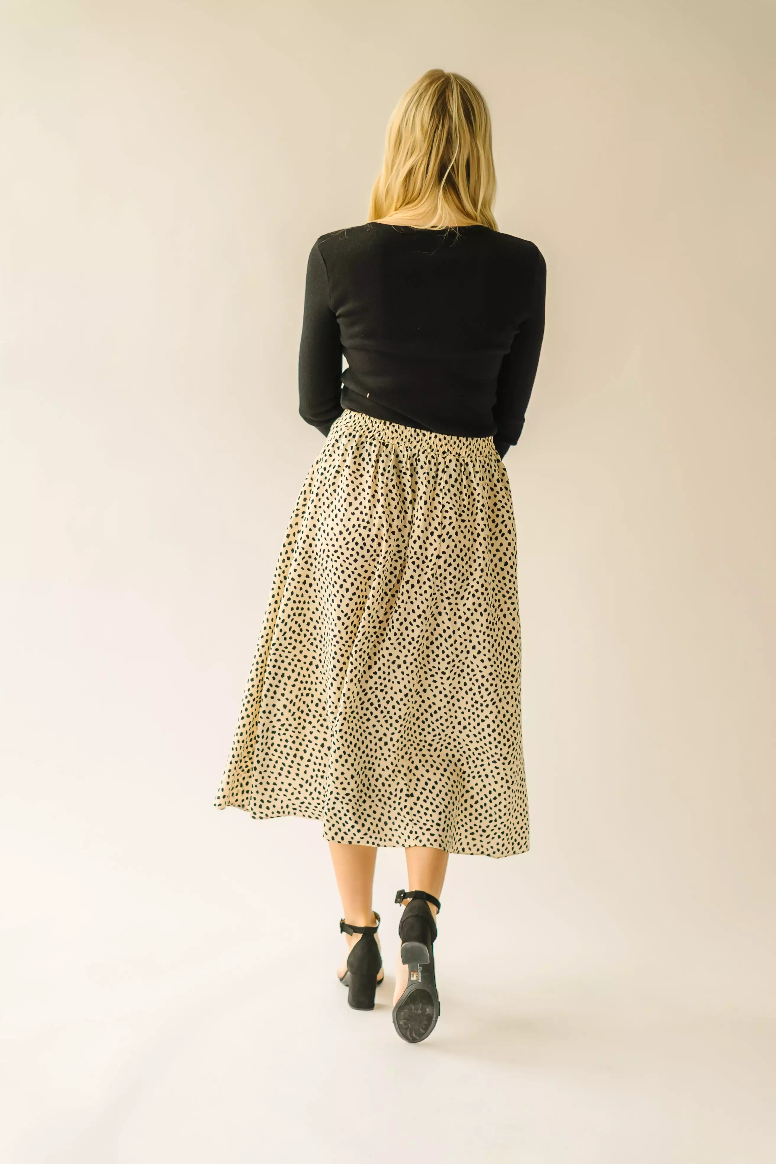 The Serkin Printed Midi Skirt in Cream + Black