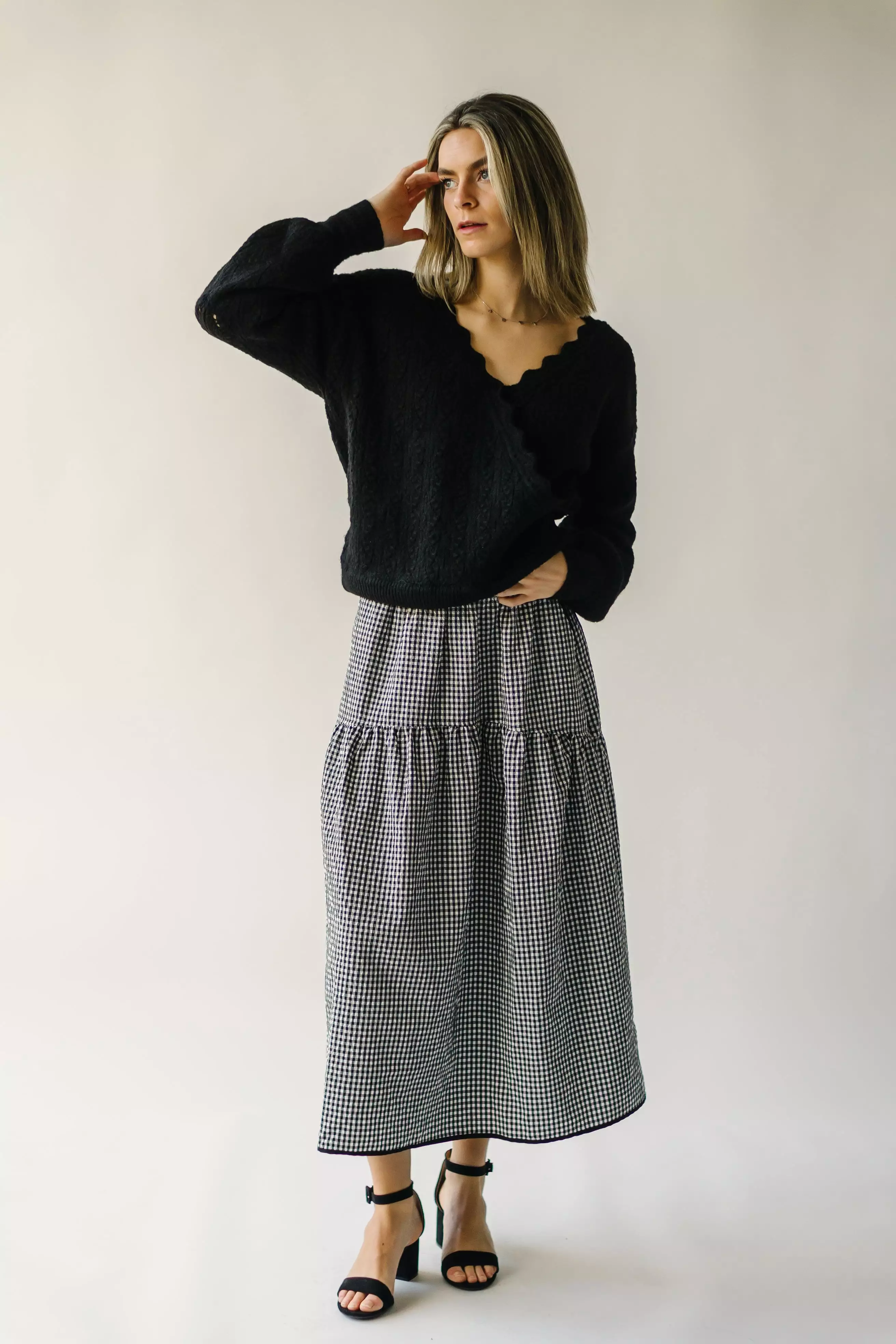 The Wasco Gingham Maxi Skirt in Black