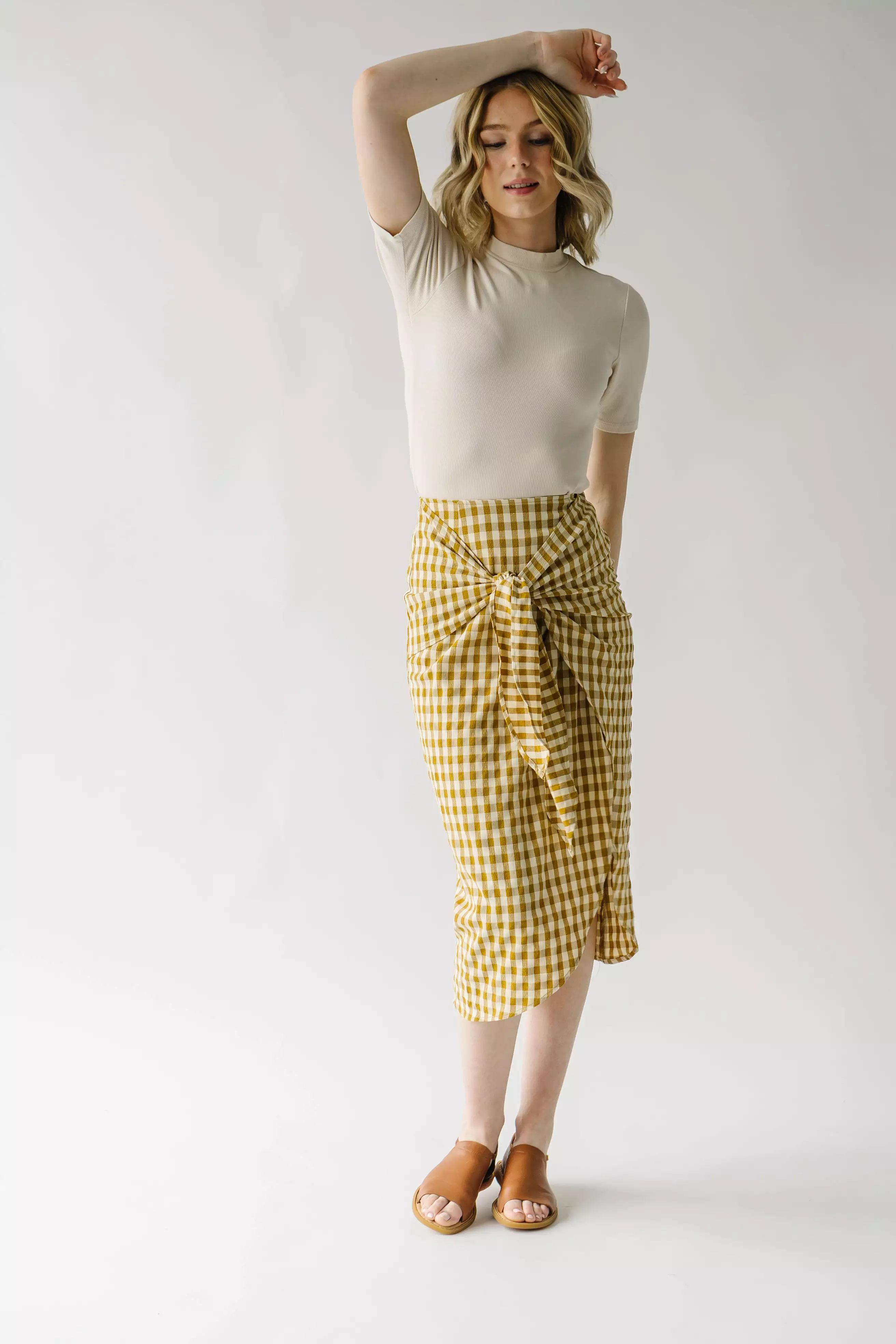 The Yancy Gingham Patterned Skirt in Mustard + White