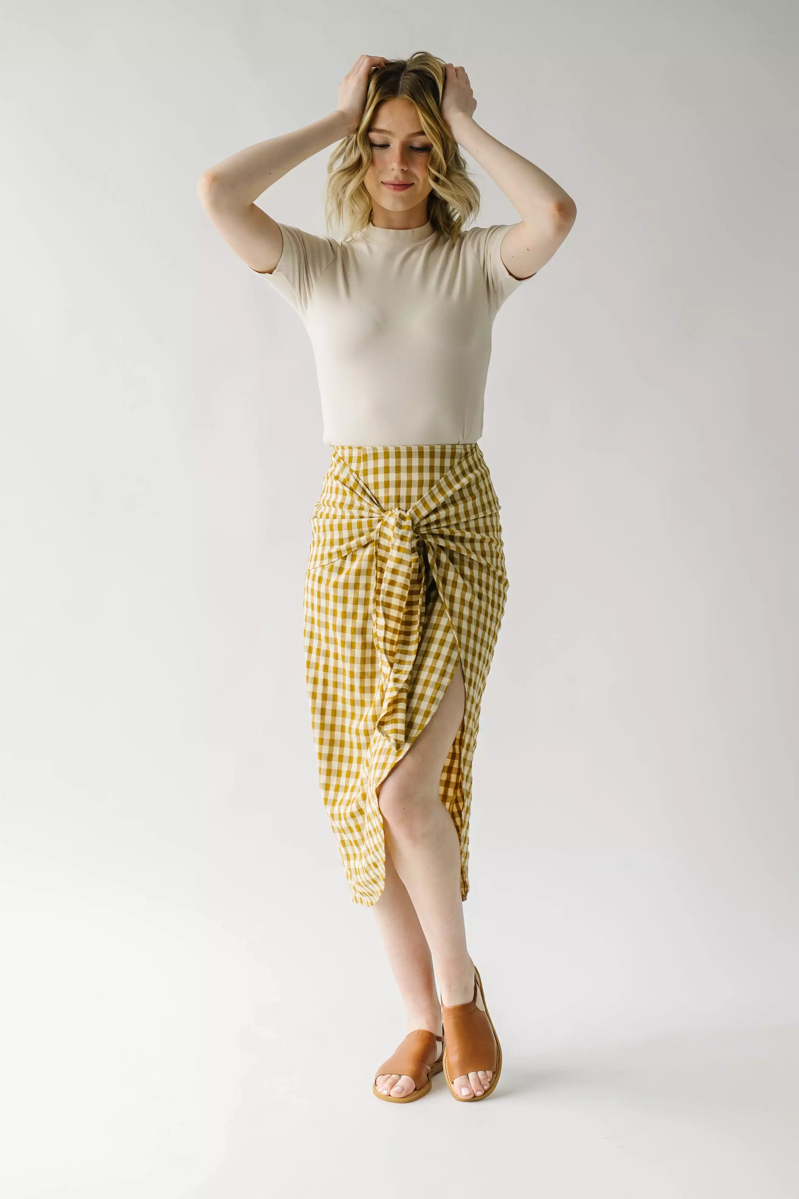 The Yancy Gingham Patterned Skirt in Mustard + White