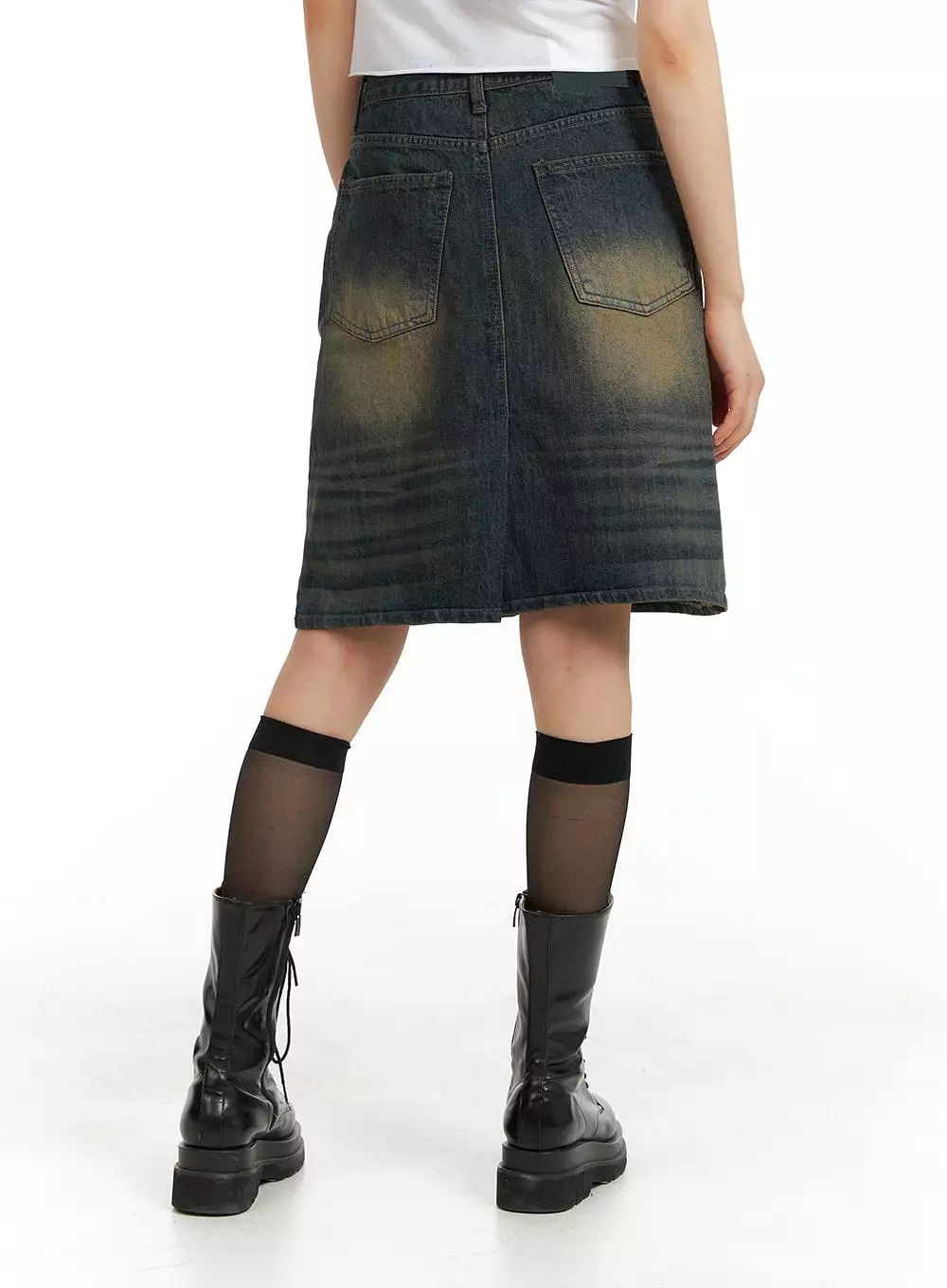 Vintage Washed Midi Denim Skirt CM413