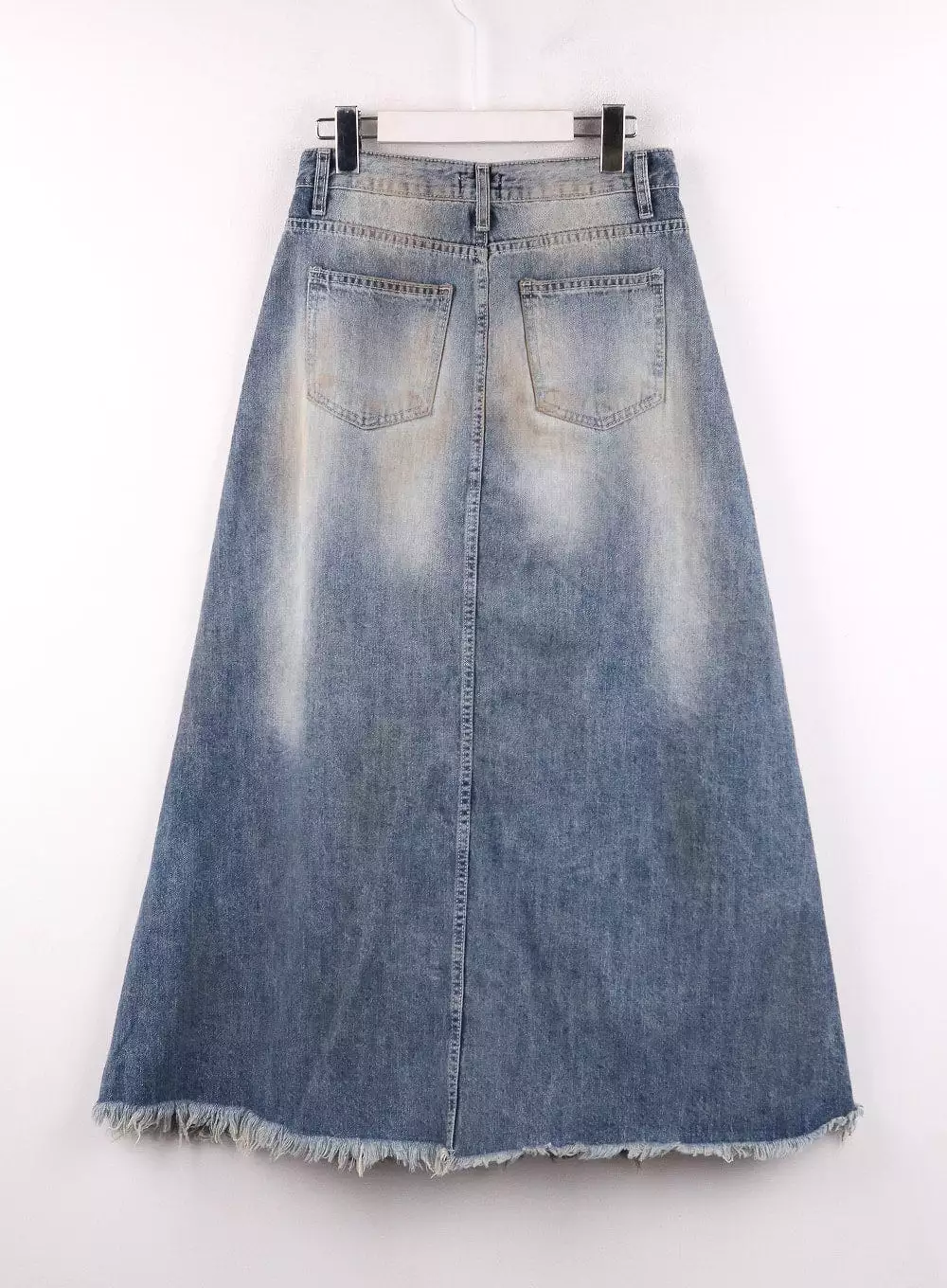 Vintage Washed Raw Hem Maxi Skirt CF405