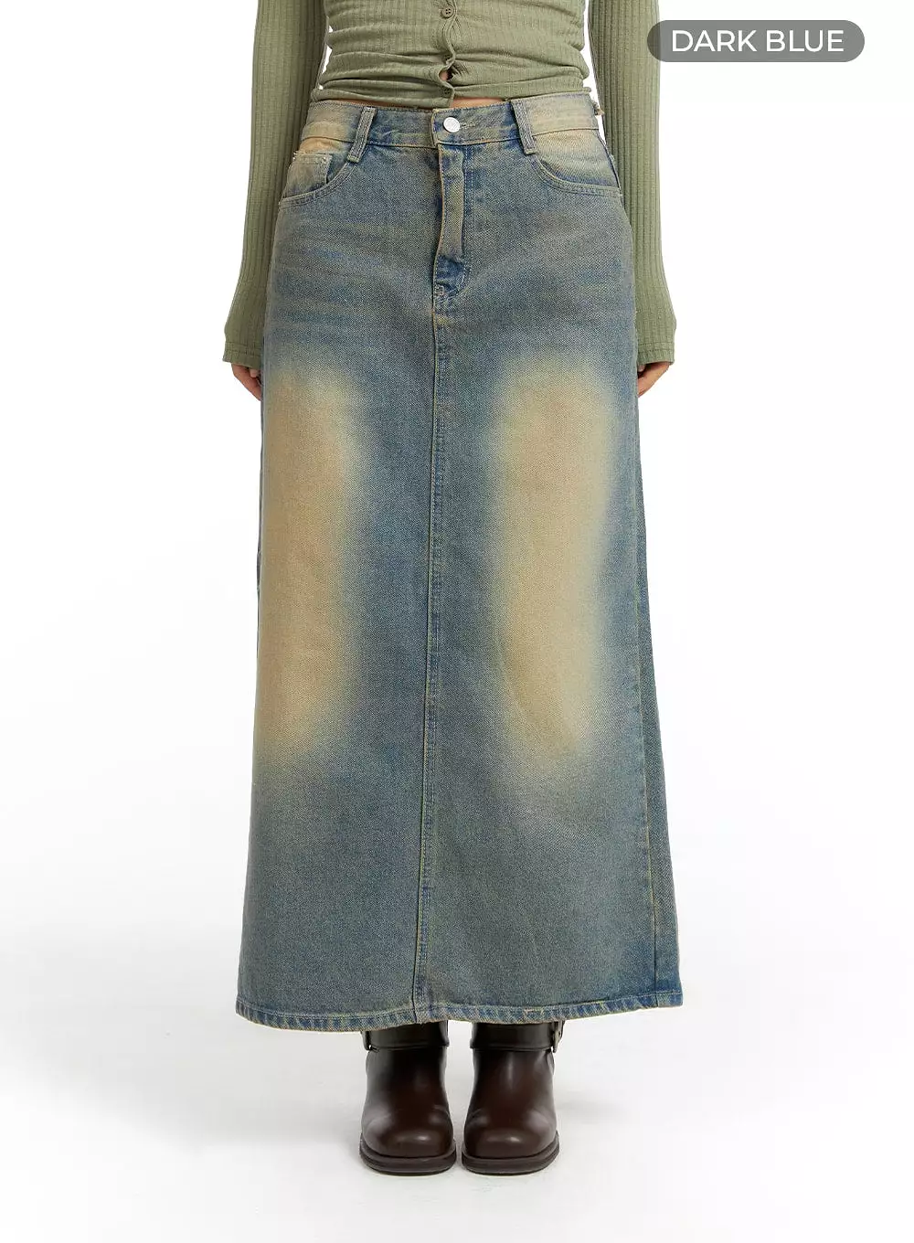 Washed Denim A-Line Maxi Skirt CF419