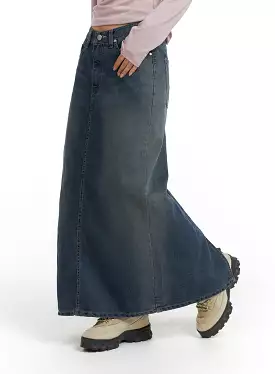 Washed Denim Maxi Skirt CF419