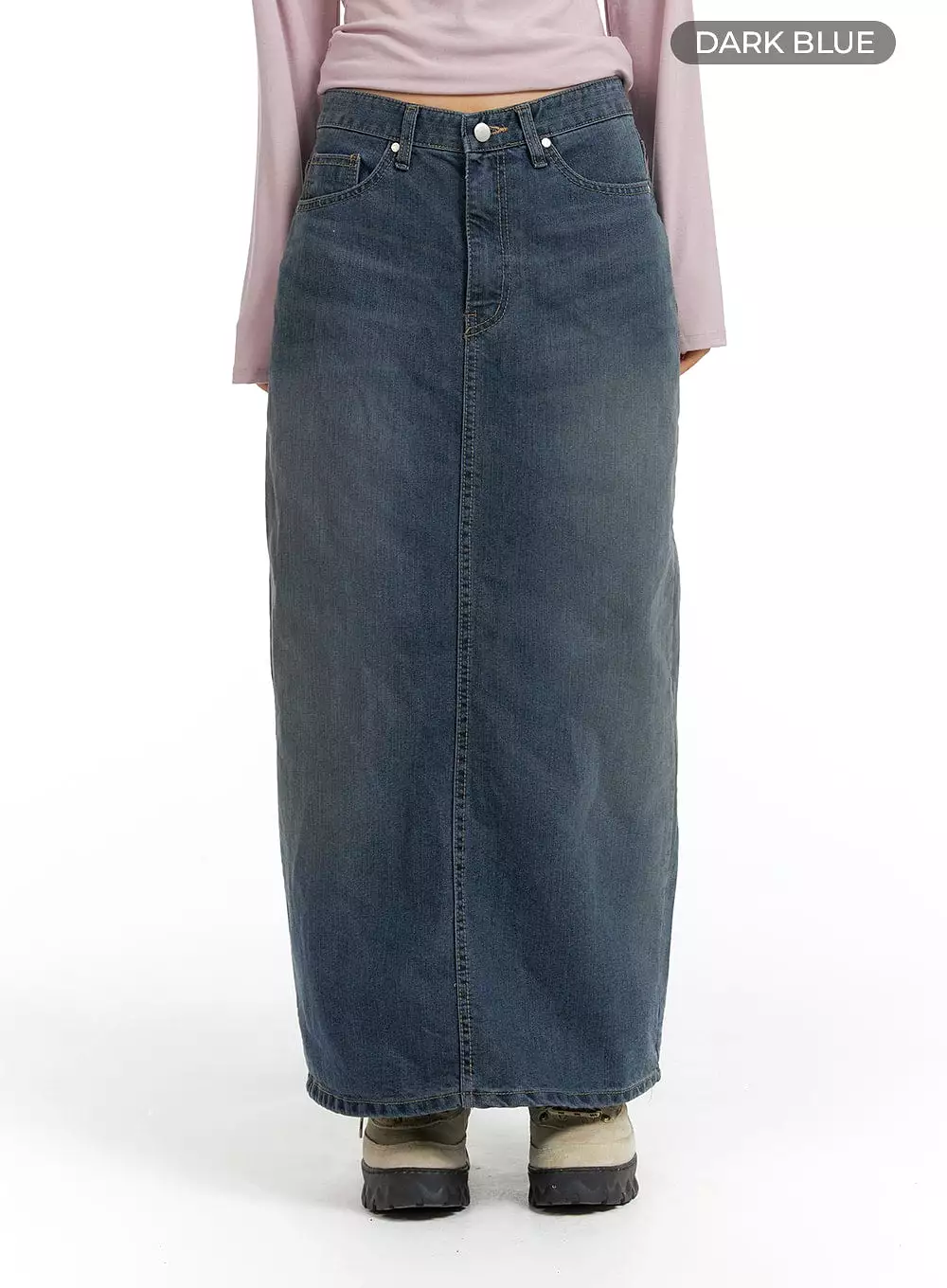 Washed Denim Maxi Skirt CF419