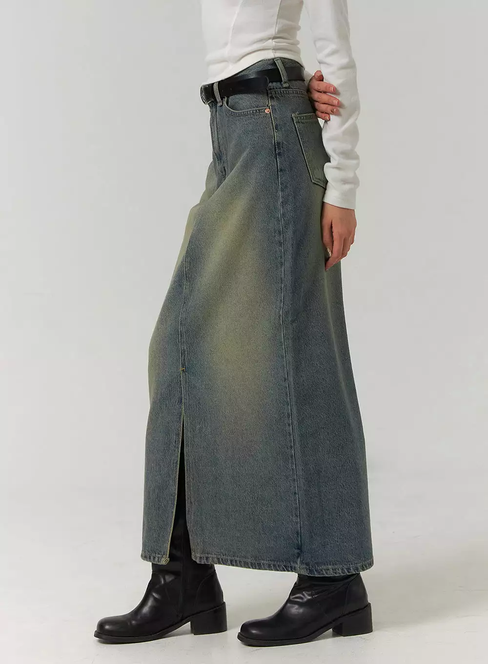 Washed Denim Maxi Skirt CJ422