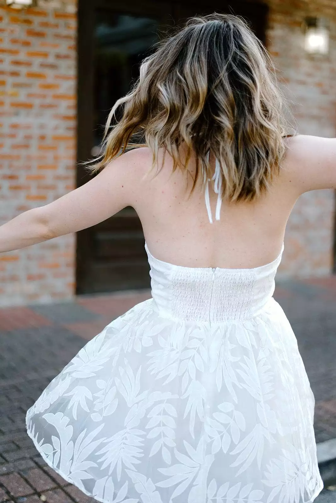 White Halter Low Back Mini Dress