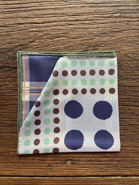 WHITE/BROWN/GREEN DOTS AND PLAID POCKET SQUARE