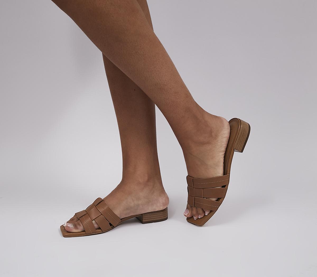 Womens Office Santorini Low Block Mules Tan Leather