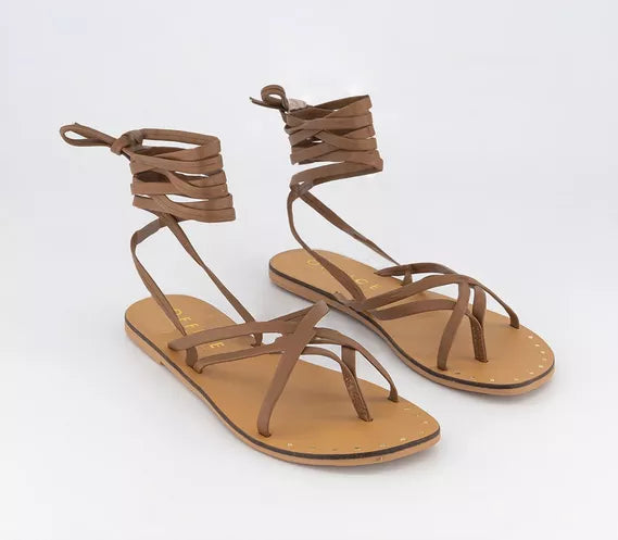 Womens Office Spartacus  Strappy Gladiator Sandals Tan Leather