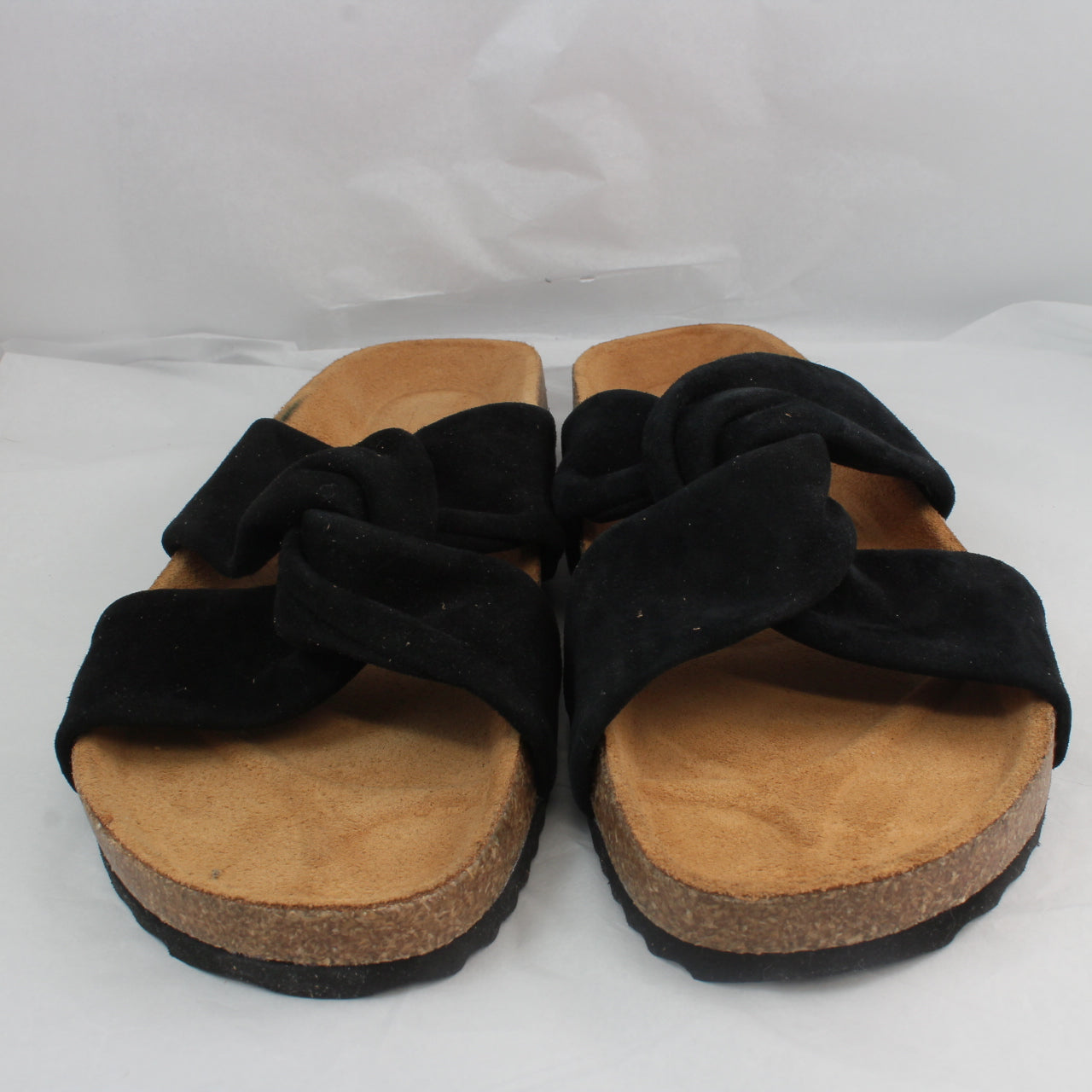 Womens Office Sustain Twisted Footbed Sandals Black Suede