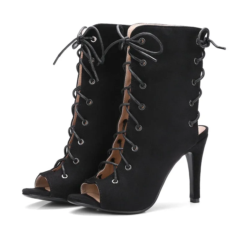 Women's Summer Fashion Cross-tied Lace-Up Comfort Hi-Heels Pumps