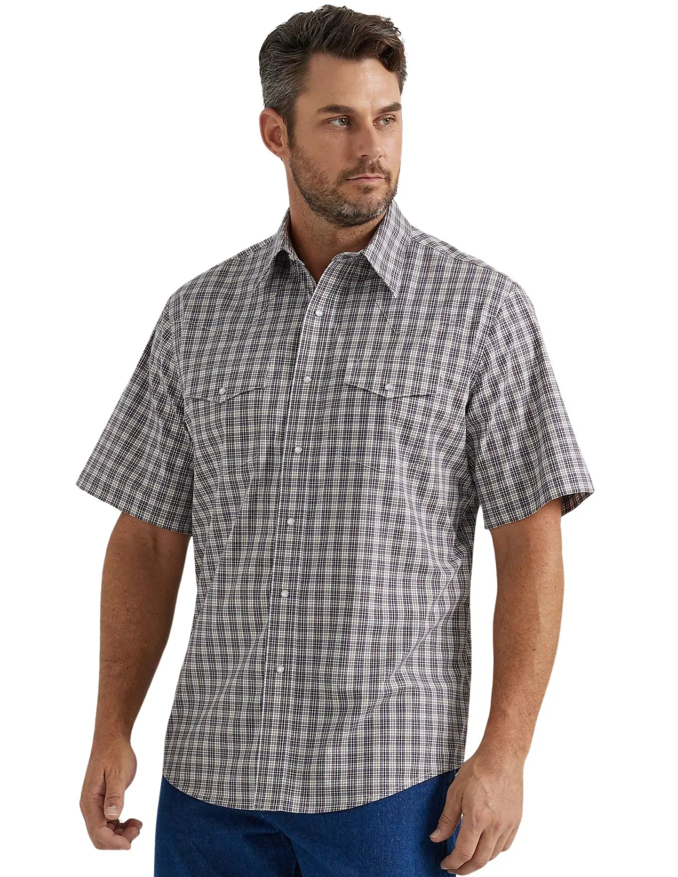 Wrangler Mens Plum Plaid Short Sleeve Shirt